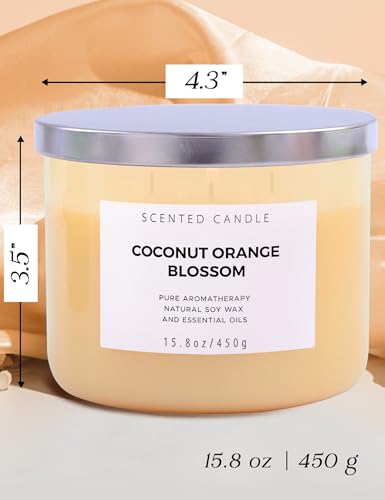 T H Coconut Orange Blossom 3-Wick Soy Candle, 15.8 oz - Highly Scented, Clean Burn, Long-Lasting - Large Aromatherapy Stress Relief Candle - Gift Candles for Women & Men - Image 4