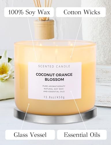 T H Coconut Orange Blossom 3-Wick Soy Candle, 15.8 oz - Highly Scented, Clean Burn, Long-Lasting - Large Aromatherapy Stress Relief Candle - Gift Candles for Women & Men - Image 5