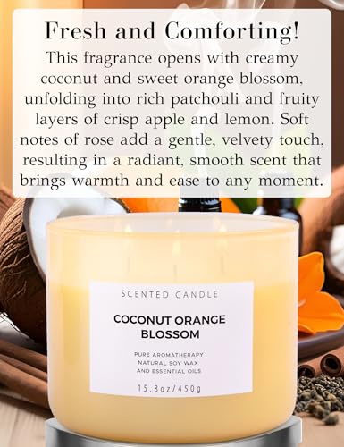 T H Coconut Orange Blossom 3-Wick Soy Candle, 15.8 oz - Highly Scented, Clean Burn, Long-Lasting - Large Aromatherapy Stress Relief Candle - Gift Candles for Women & Men - Image 2