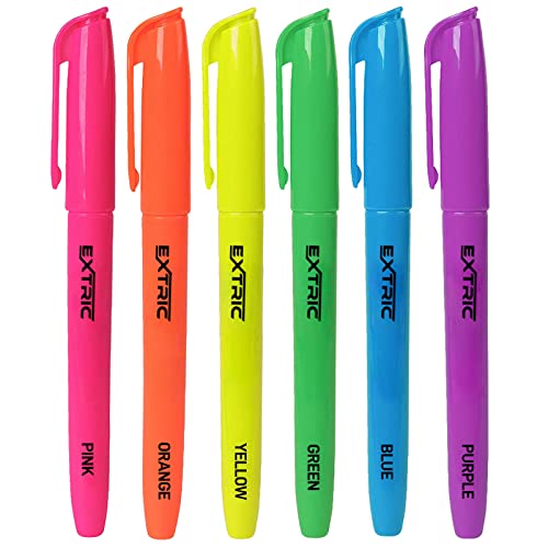 EXTRIC 6 Pack Highlighters, Fluorescent Assorted Colors, Quick Dry, Pen Style Chisel Tip highlighter marker, Smudge Free, Pocket Size - Image 1