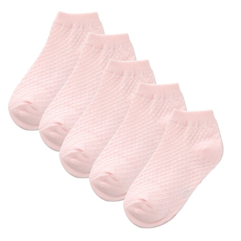 Looching Pack of 5 Mesh Thin Baby Girls Boys Cotton Pink Socks Toddler Kids No Show Ankle Socks 1-10T (3-5 Y, Mesh Pink) - Image 1