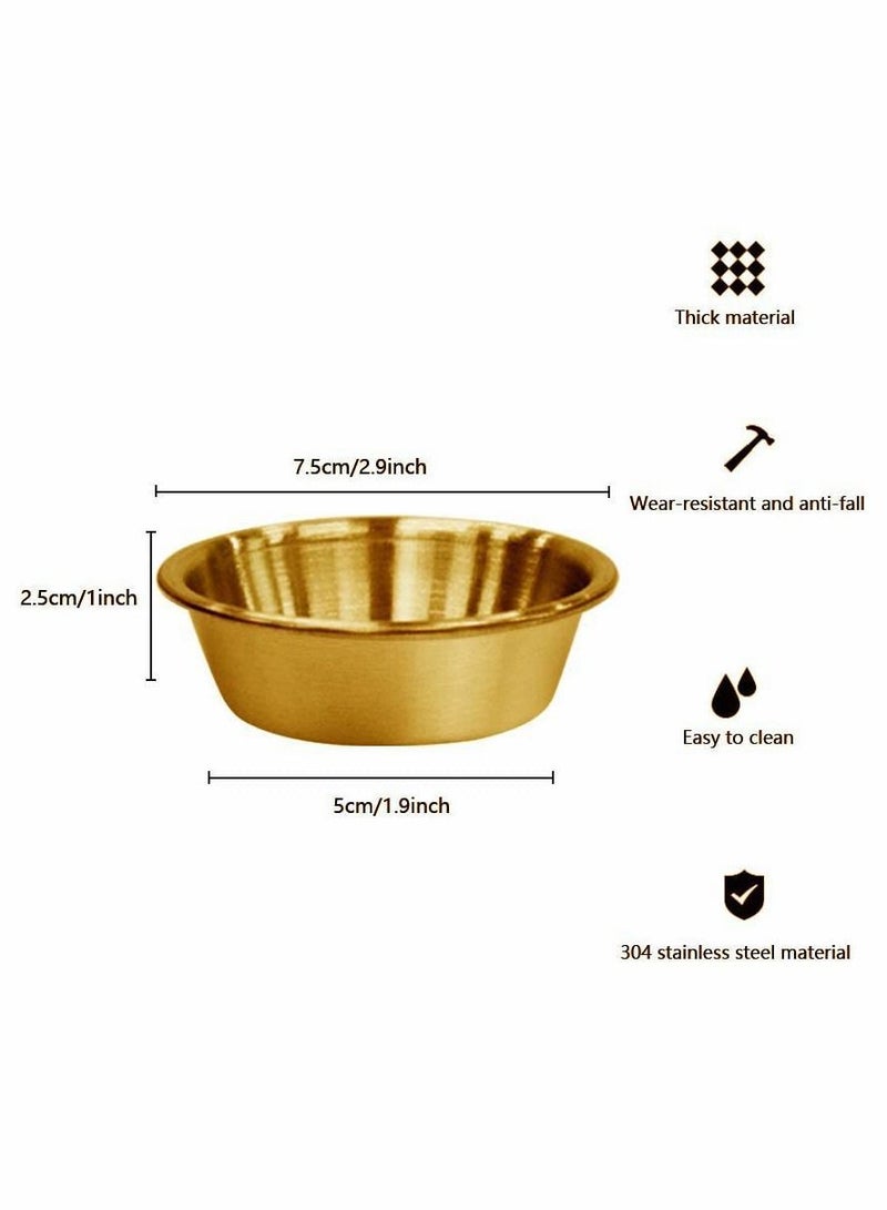 Stainless Steel Sauce Dish, Seasoning Dishes, Premium Sushi Dipping Bowl Saucers, Metal Ramekins, Mini Appetizer Plates, Individual Condiment Cups (2.3OZ, 6Pcs Gold)