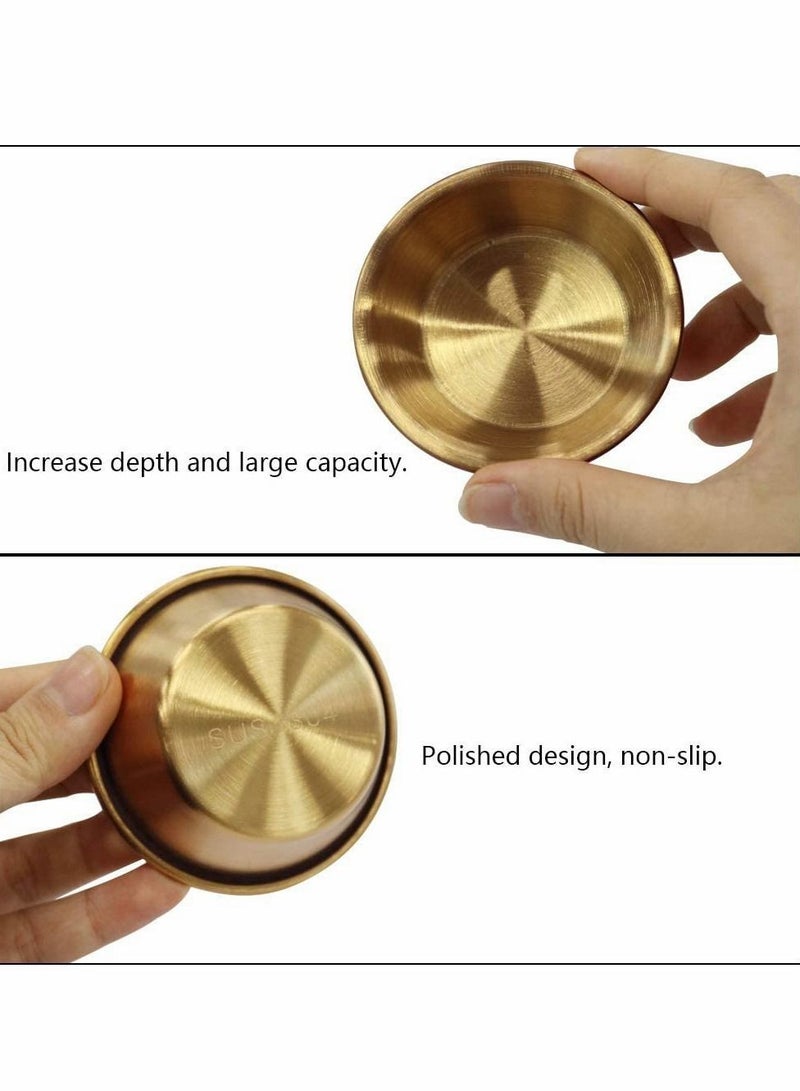 Stainless Steel Sauce Dish, Seasoning Dishes, Premium Sushi Dipping Bowl Saucers, Metal Ramekins, Mini Appetizer Plates, Individual Condiment Cups (2.3OZ, 6Pcs Gold)
