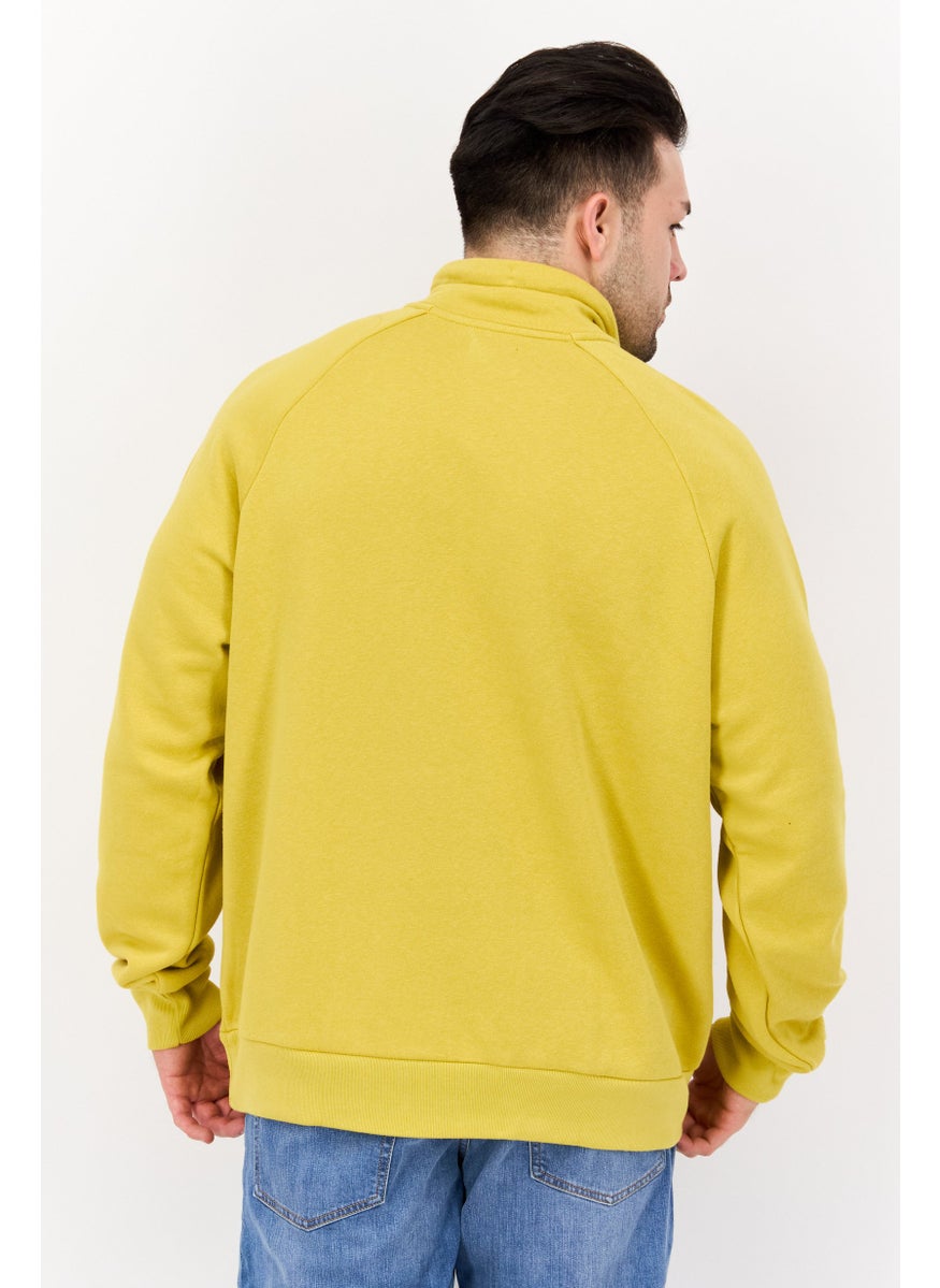 ESPRIT - Men High Neck Long Sleeves Solid Half Zip Sweatshirt, Mustard - Image 1