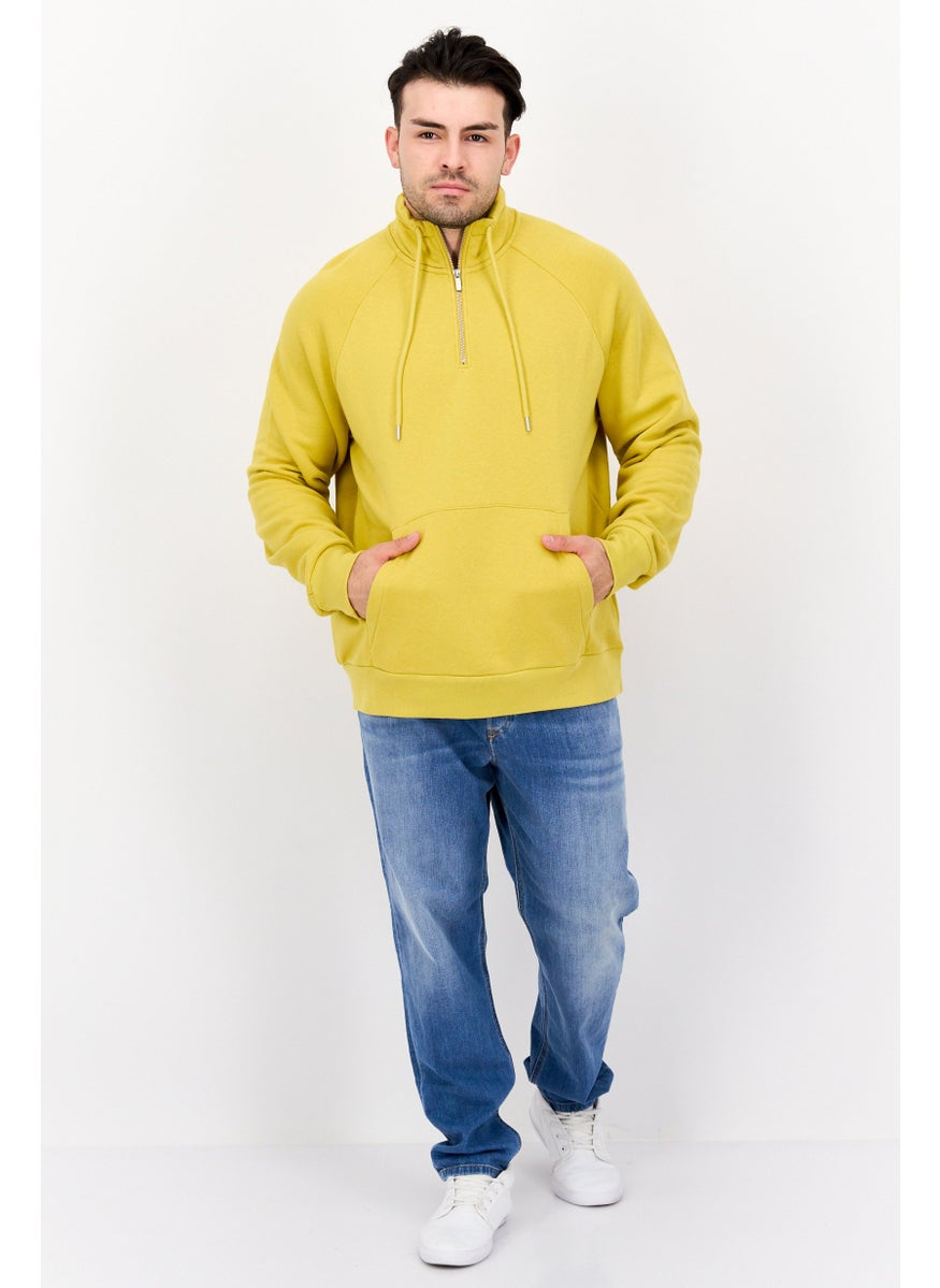 ESPRIT - Men High Neck Long Sleeves Solid Half Zip Sweatshirt, Mustard - Image 1