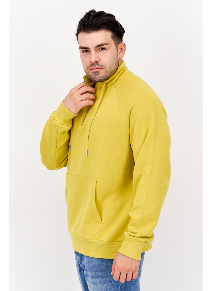 ESPRIT - Men High Neck Long Sleeves Solid Half Zip Sweatshirt, Mustard - Image 1
