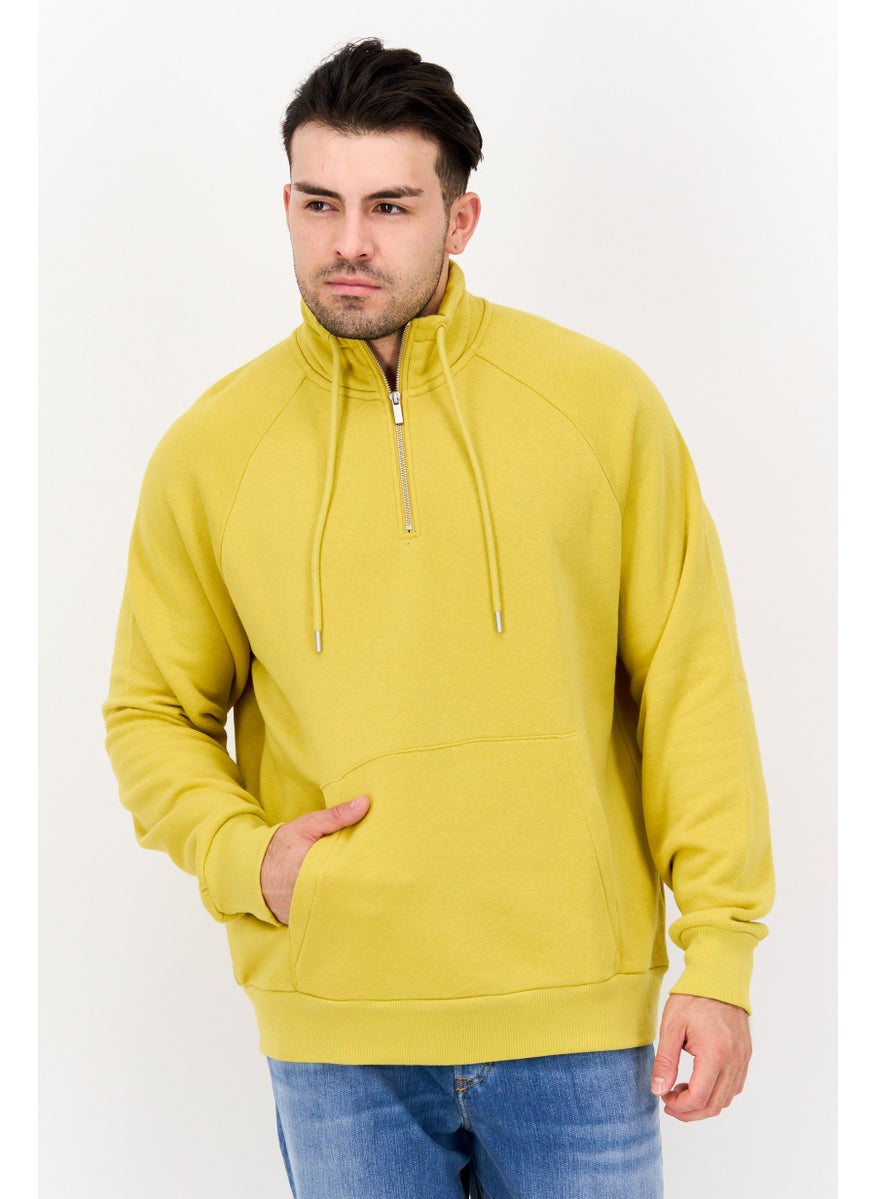 ESPRIT - Men High Neck Long Sleeves Solid Half Zip Sweatshirt, Mustard - Image 1
