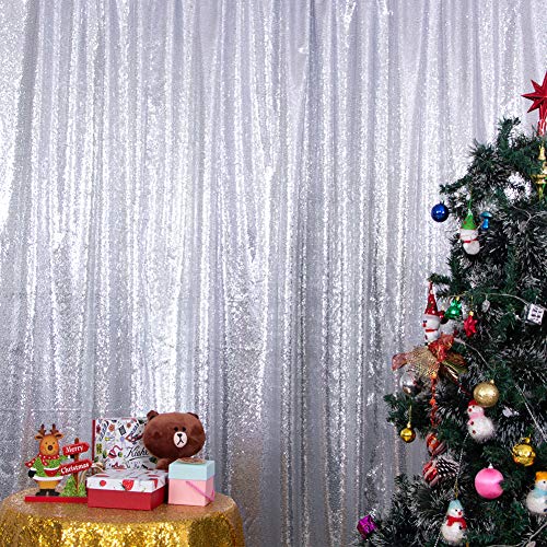 SquarePie Sequin Backdrop Opaque Non-Transparent Background Sparkly Curtain for Wedding Party 8FT x 8FT Silver - Image 2