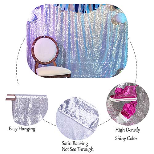 SquarePie Sequin Backdrop Opaque Non-Transparent Background Sparkly Curtain for Wedding Party 8FT x 8FT Silver - Image 4