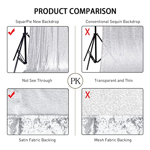 SquarePie Sequin Backdrop Opaque Non-Transparent Background Sparkly Curtain for Wedding Party 8FT x 8FT Silver - Image 3