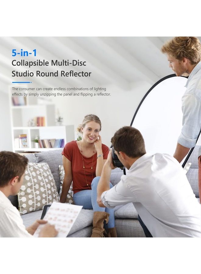 Neewer 5 in 1 Portable Round Collapsible Multi Disc Photography Lighting Reflector 24x36 inches/60x90centimeters with Carrying Case for Photo Studio Shooting - Image 5