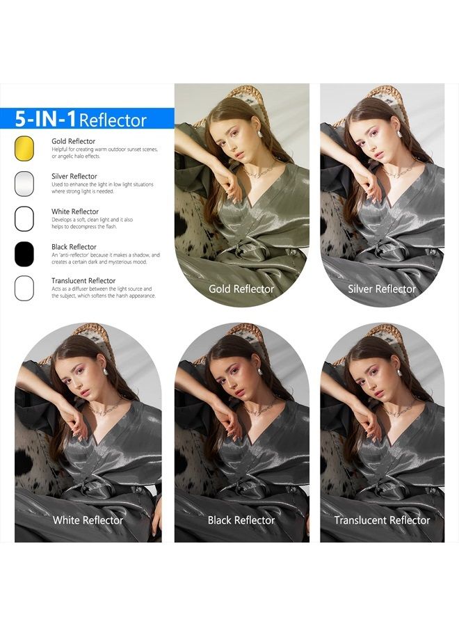 Neewer 5 in 1 Portable Round Collapsible Multi Disc Photography Lighting Reflector 24x36 inches/60x90centimeters with Carrying Case for Photo Studio Shooting - Image 2