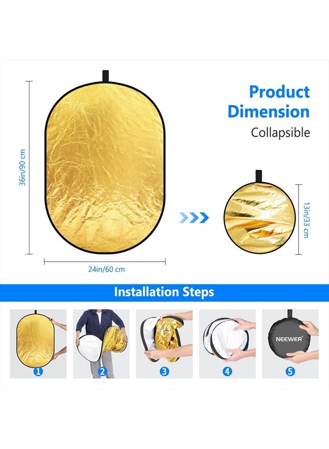 Neewer 5 in 1 Portable Round Collapsible Multi Disc Photography Lighting Reflector 24x36 inches/60x90centimeters with Carrying Case for Photo Studio Shooting - Image 3