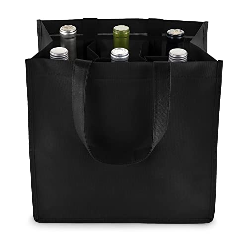 True Wine Tote Bag, 6 Bottle Wine Carrier, Wine Carrier Tote Bag with Dividers, Reusable Wine Bags, Wine Bottle Carrier Tote, Black, Set of 1 - Image 2