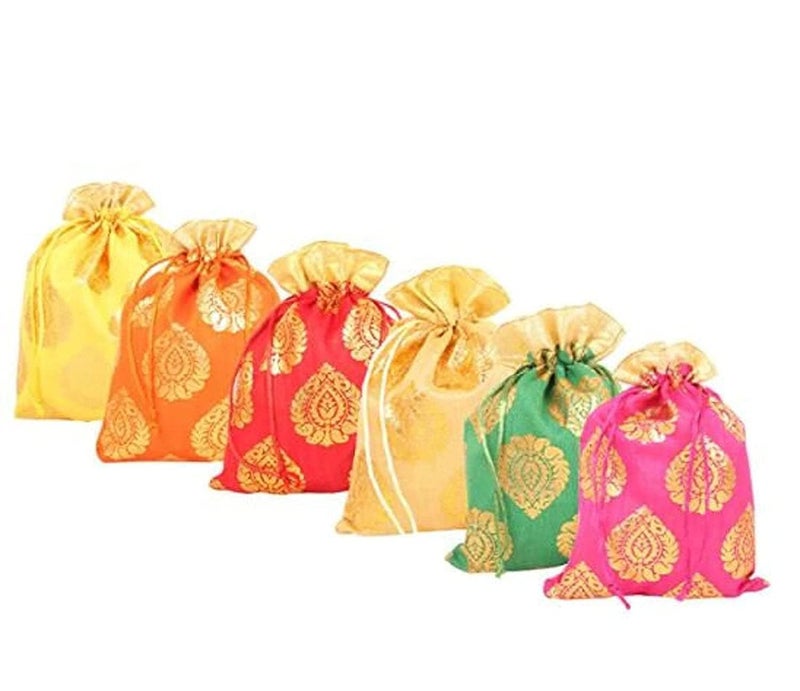 ShopObuddy Designer Fabric Potli Batwa Bag Bridal Purse Women handbag Shagun Pouch Return Gifts MultiColor (100) - Image 1