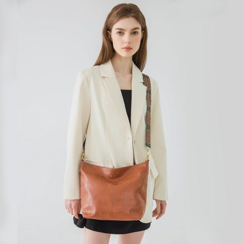 Dora & Liz Fashion Hobo Bags for Women Vegan Leather Crossbody Bag with Guitar Strap Shoulder Purses and Handbags (Brown) - Image 2