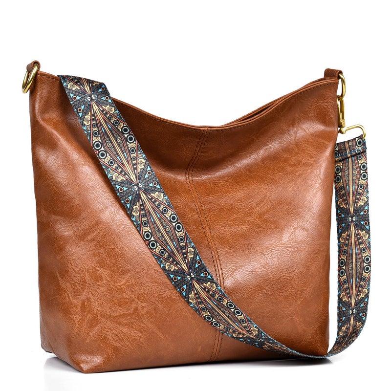 Dora & Liz Fashion Hobo Bags for Women Vegan Leather Crossbody Bag with Guitar Strap Shoulder Purses and Handbags (Brown) - Image 1