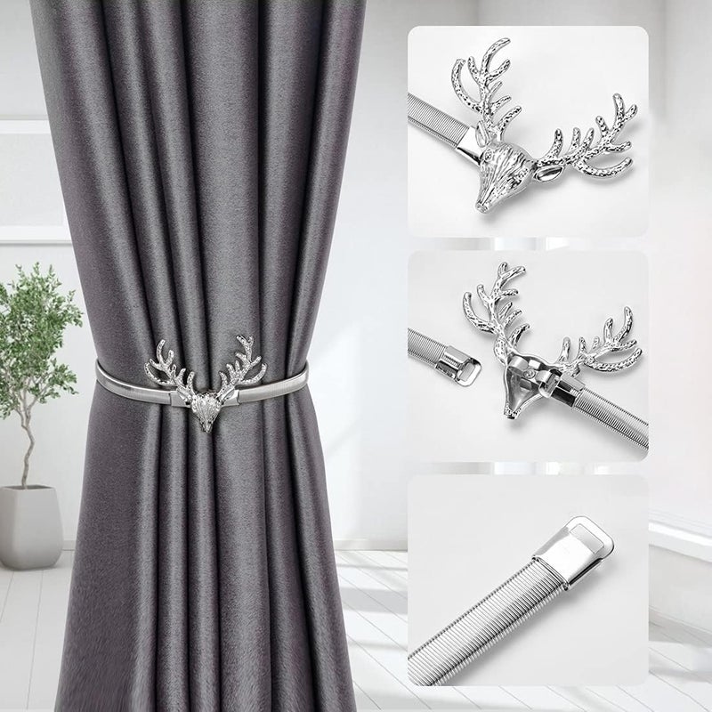2 Packs Metal Spring Strap Curtain Tieback - Silver - Image 2