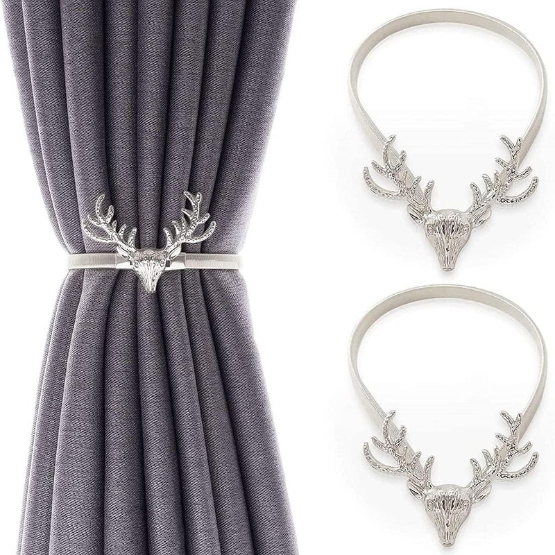 2 Packs Metal Spring Strap Curtain Tieback - Silver - Image 1