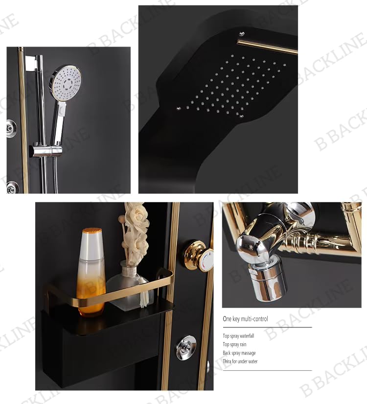 B Backline Shower Panels For Bathroom Full Set Stainless Steel 304 Grade | Black Aura Series Shower Mixer | Hand Shower | Body Mist Spray | Water Spout | Shower Panel For Bathroom (Black Gold) - Image 3