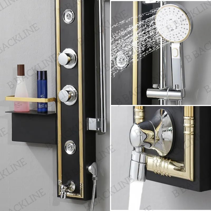 B Backline Shower Panels For Bathroom Full Set Stainless Steel 304 Grade | Black Aura Series Shower Mixer | Hand Shower | Body Mist Spray | Water Spout | Shower Panel For Bathroom (Black Gold) - Image 4