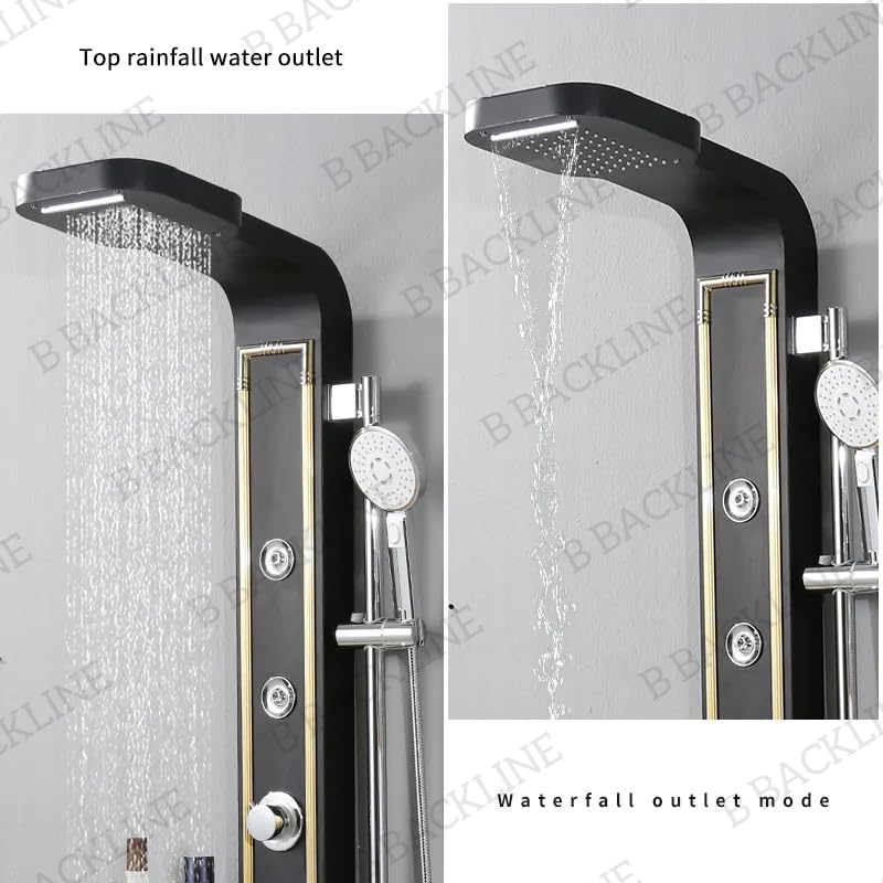 B Backline Shower Panels For Bathroom Full Set Stainless Steel 304 Grade | Black Aura Series Shower Mixer | Hand Shower | Body Mist Spray | Water Spout | Shower Panel For Bathroom (Black Gold) - Image 5