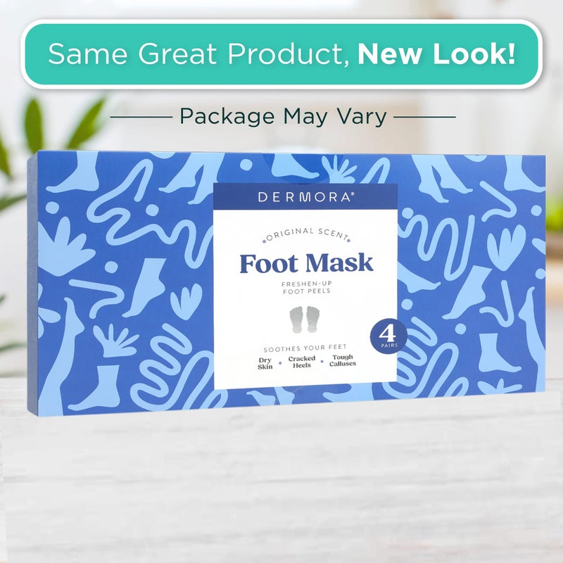 DERMORA Foot Peel Mask | Skin Exfoliating Foot Masks | Dry, Cracked Feet, Callus, Dead Skin Remover | Baby Soft Feet | Original Scent | Pack of 4 | Regular - Image 2