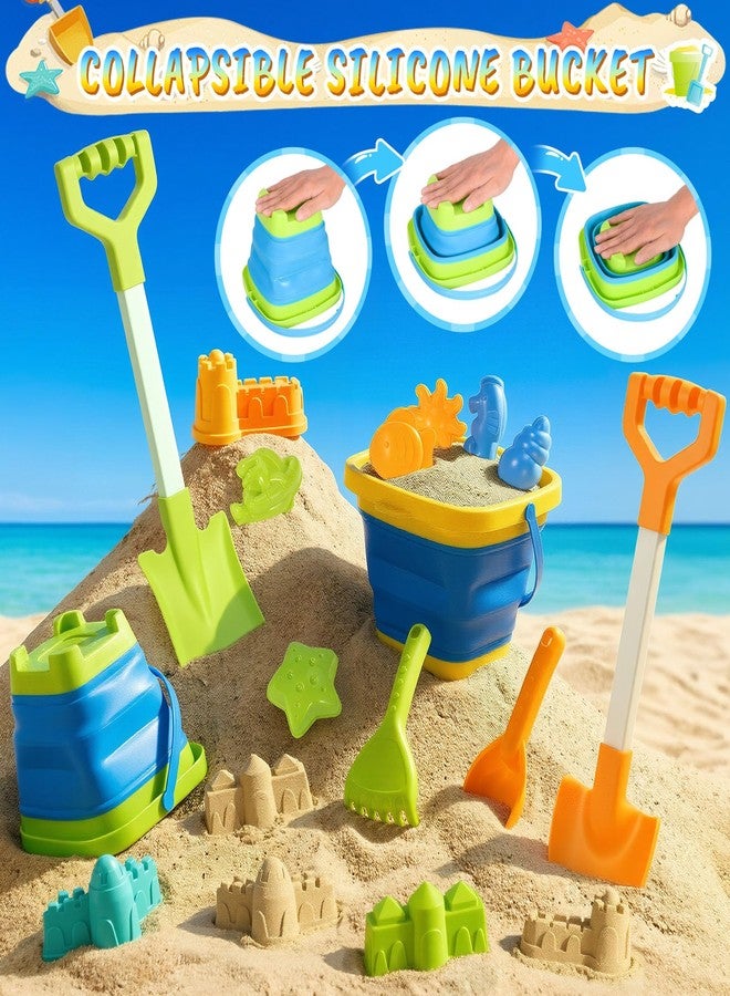 HUITEM Beach Sand Toys for Kids with 20 in Long Beach Shovels, 2 Collapsible Bucket, Sand Castle Building Kit, Sand Molds, Mesh Bag, Travel Sandbox Toys Beach Essentials for Kids Age 3-10 - Image 3