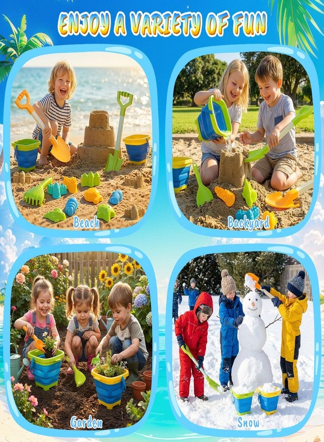 HUITEM Beach Sand Toys for Kids with 20 in Long Beach Shovels, 2 Collapsible Bucket, Sand Castle Building Kit, Sand Molds, Mesh Bag, Travel Sandbox Toys Beach Essentials for Kids Age 3-10 - Image 4