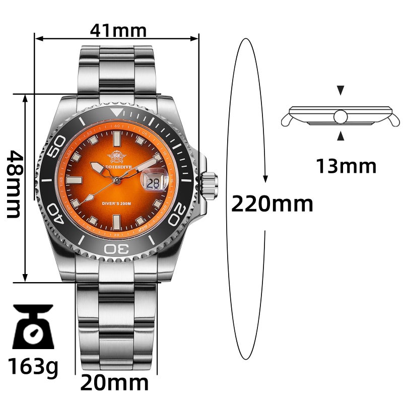 ADDIESDIVE Diver Watches for Men 41 MM Quartz Underwater Sports Watch Easy to Read Dial 200 M Waterproof BGW9 Luminous Analog Orange Gradient Dial - Image 2