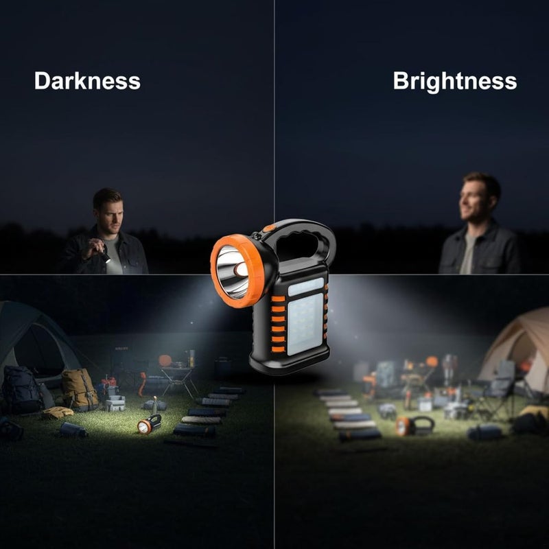 مصباح يدوي يعمل بتقنية LED قابل لإعادة الشحن، مصباح كشاف يصل مداه إلى 875 ياردة، فانوس خارجي جانبي بتقنية COB، يدعم الشحن بالطاقة الشمسية/USB، مصباح طوارئ محمول للتخييم، التنزه سيراً على الأقدام، الدوريات. - Image 3