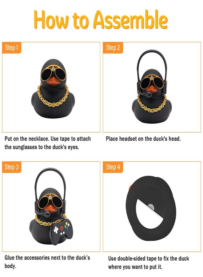 wonuu Mini Rubber Ducks for Car Dashboard, Cute Ducky Car Interior Decoration Accessories with Headset, Necklace, Sunglasses (Hip-Hop-Yellow) - Image 3