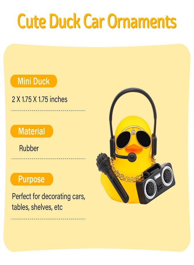 wonuu Mini Rubber Ducks for Car Dashboard, Cute Ducky Car Interior Decoration Accessories with Headset, Necklace, Sunglasses (Hip-Hop-Yellow) - Image 2