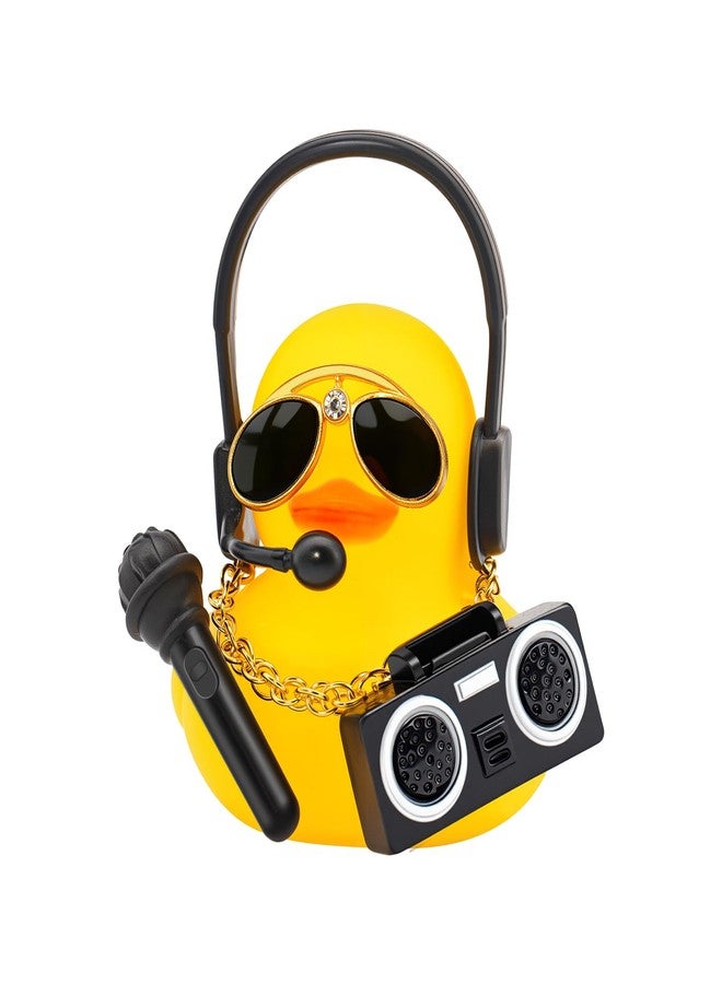 wonuu Mini Rubber Ducks for Car Dashboard, Cute Ducky Car Interior Decoration Accessories with Headset, Necklace, Sunglasses (Hip-Hop-Yellow) - Image 1