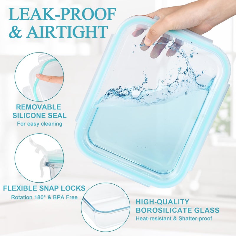 GEHE 9.8 Cup / 78 Oz Large Glass Food Storage Containers with Lids, 2 Pack Glass Meal Prep Containers Set with Airtight Locking Lids - Storing Food, Baking, Leakproof, Freezer, Microwave & Oven Safe - Image 4