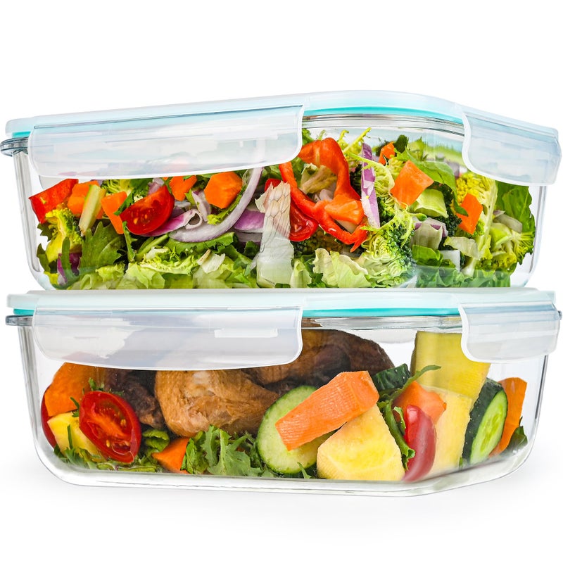GEHE 9.8 Cup / 78 Oz Large Glass Food Storage Containers with Lids, 2 Pack Glass Meal Prep Containers Set with Airtight Locking Lids - Storing Food, Baking, Leakproof, Freezer, Microwave & Oven Safe - Image 1