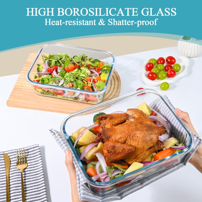 GEHE 9.8 Cup / 78 Oz Large Glass Food Storage Containers with Lids, 2 Pack Glass Meal Prep Containers Set with Airtight Locking Lids - Storing Food, Baking, Leakproof, Freezer, Microwave & Oven Safe - Image 3
