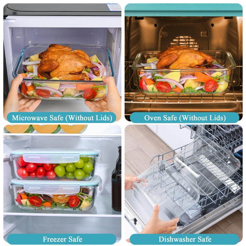 GEHE 9.8 Cup / 78 Oz Large Glass Food Storage Containers with Lids, 2 Pack Glass Meal Prep Containers Set with Airtight Locking Lids - Storing Food, Baking, Leakproof, Freezer, Microwave & Oven Safe - Image 5