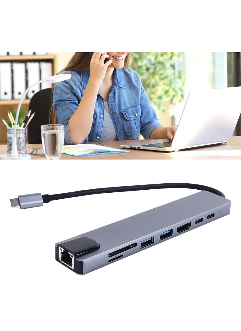 Generic 8 in 1 Multiport USB C Hub Adapter with HDMI, USB 3.0, Memory Card Slot and High Speed ​​RJ45 Port for PC, Laptop, Mobile  - Image 2