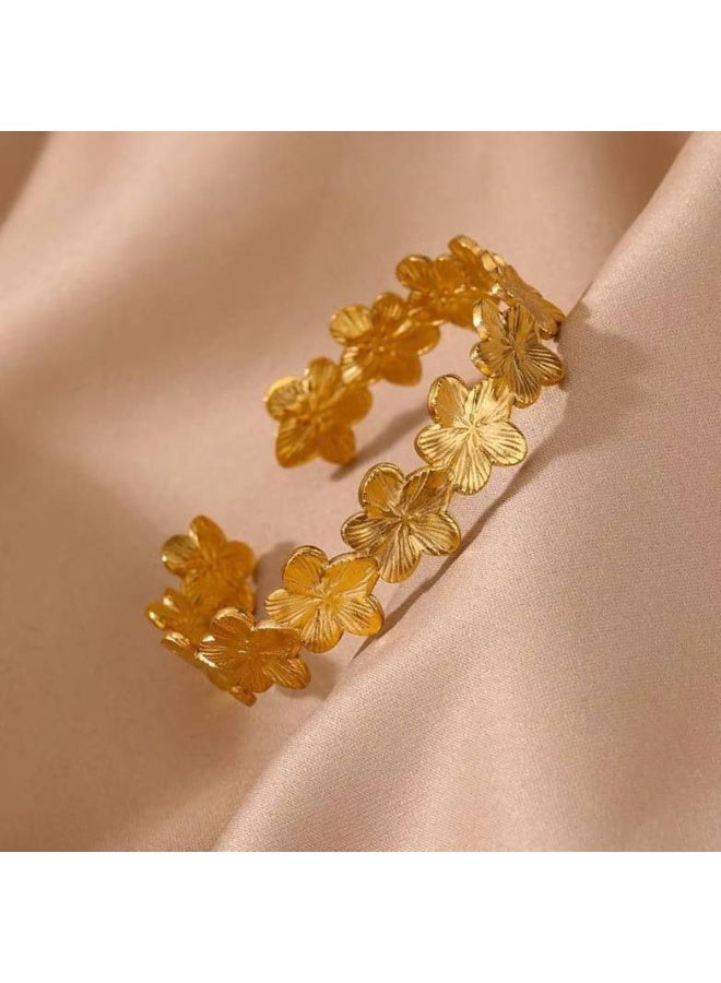 طقم خاتم وأسوارة أوراق الزيتون مطلي بالذهب من ستانلس ستيل نقي 316 (فري سايز) - Image 5