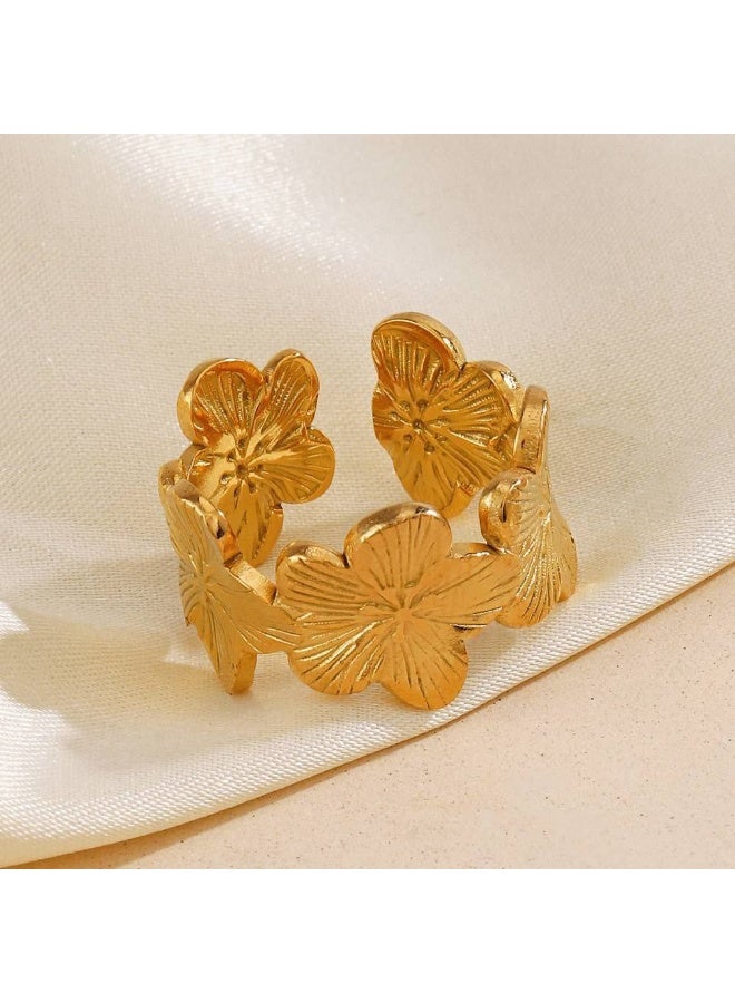 طقم خاتم وأسوارة أوراق الزيتون مطلي بالذهب من ستانلس ستيل نقي 316 (فري سايز) - Image 2