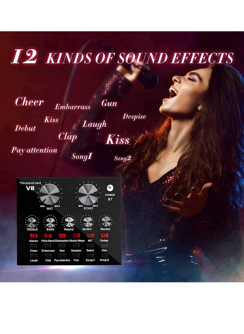 DUSALA Condenser Microphone Bundle Podcast Mic Set With V8 Live Sound Card Adjustable Mic Suspension Scissor Arm And Double Layer Pop Filter For Studio Recording Broadcasting Vocal Microphones - Image 3