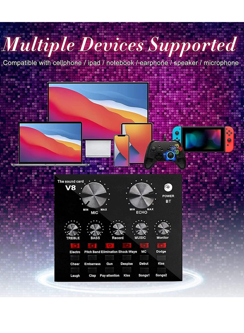 DUSALA Condenser Microphone Bundle Podcast Mic Set With V8 Live Sound Card Adjustable Mic Suspension Scissor Arm And Double Layer Pop Filter For Studio Recording Broadcasting Vocal Microphones - Image 4