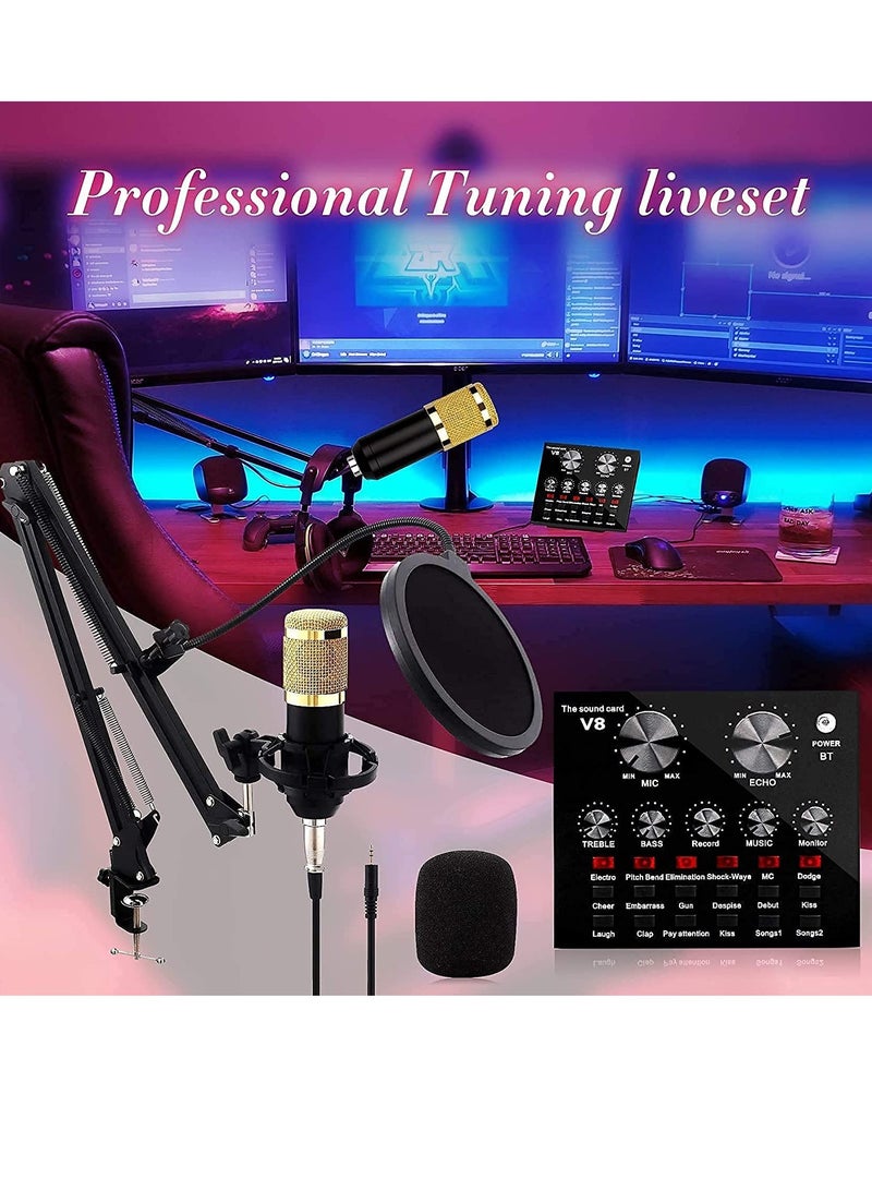 DUSALA Condenser Microphone Bundle Podcast Mic Set With V8 Live Sound Card Adjustable Mic Suspension Scissor Arm And Double Layer Pop Filter For Studio Recording Broadcasting Vocal Microphones - Image 2