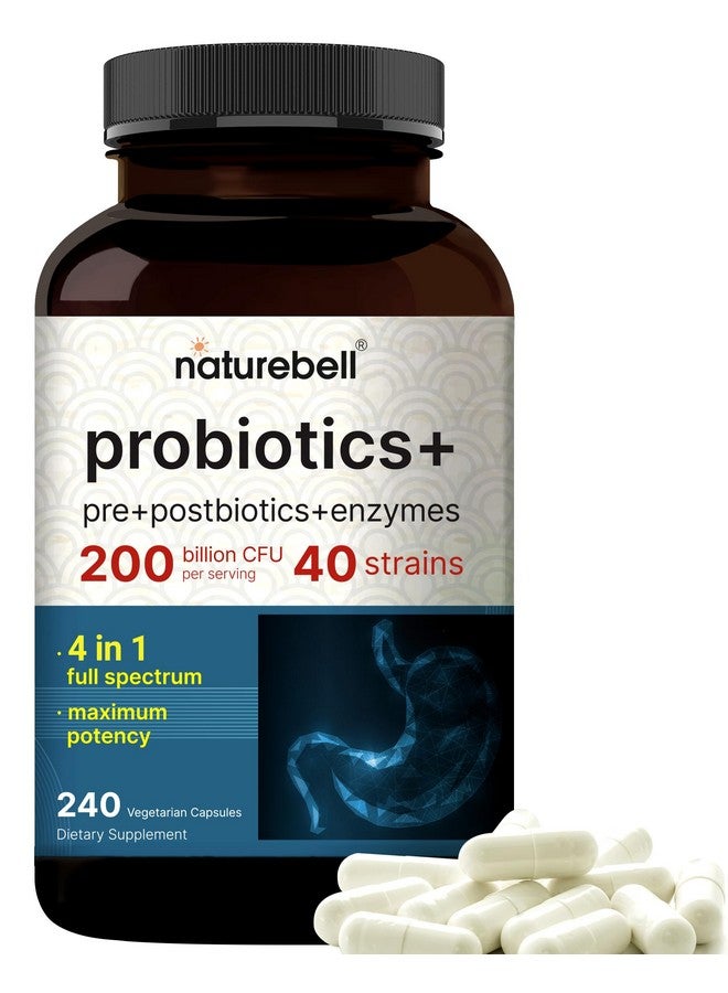 NatureBell بروبيوتيك 200 مليار وحدة تشكيل مستعمرات - 40 سلالة لكل حصة | 240 كبسولة نباتية مع بروبيوتيك وبريبايوتيك لصحة الجهاز الهضمي - دعم صحة الأمعاء والانتفاخ | بروبيوتيك يومي للنساء والرجال - Image 1