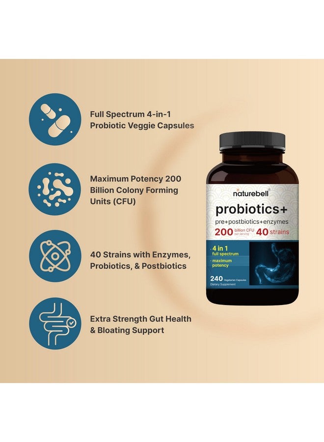 NatureBell بروبيوتيك 200 مليار وحدة تشكيل مستعمرات - 40 سلالة لكل حصة | 240 كبسولة نباتية مع بروبيوتيك وبريبايوتيك لصحة الجهاز الهضمي - دعم صحة الأمعاء والانتفاخ | بروبيوتيك يومي للنساء والرجال - Image 3