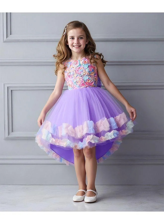 Mark & Mia Mark & Mia 3D Floral Embellished & Back Bow Detailed Sleeveless Long Tail Gown - Purple