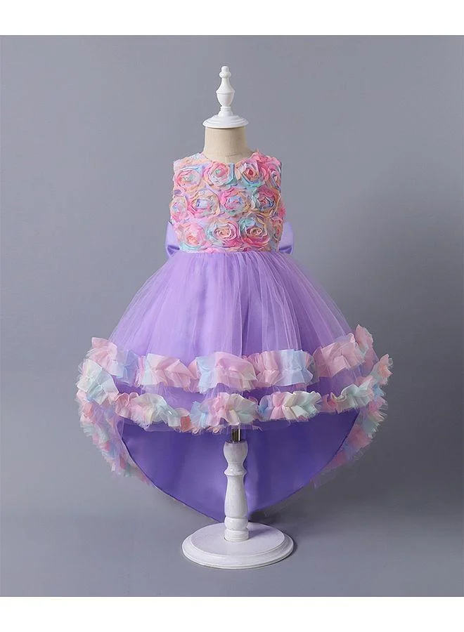 Mark & Mia Mark & Mia 3D Floral Embellished & Back Bow Detailed Sleeveless Long Tail Gown - Purple