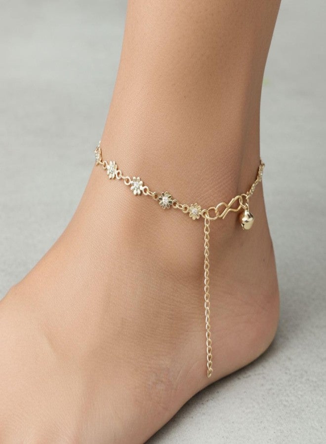 ACCESSHER Women's & Girls Gold-Tone Floral Charm Anklet with Adjustable Chain Traditional Ghungroo Payal, Pajeb, Ankle Chain, Leg Chain Fashion Foot Jewellery for Gift - Image 2