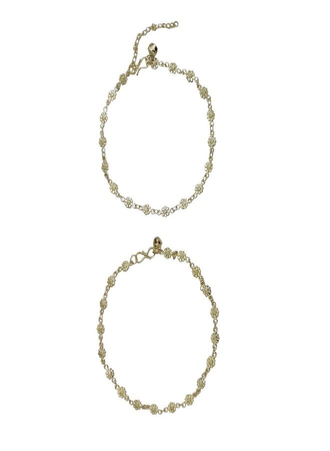 ACCESSHER Women's & Girls Gold-Tone Floral Charm Anklet with Adjustable Chain Traditional Ghungroo Payal, Pajeb, Ankle Chain, Leg Chain Fashion Foot Jewellery for Gift - Image 1